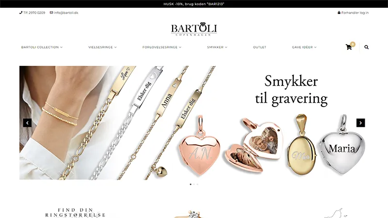 Forside-screenshot af BARTOLI Copenhagen webshop