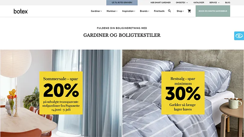 Forside-screenshot af botex webshop