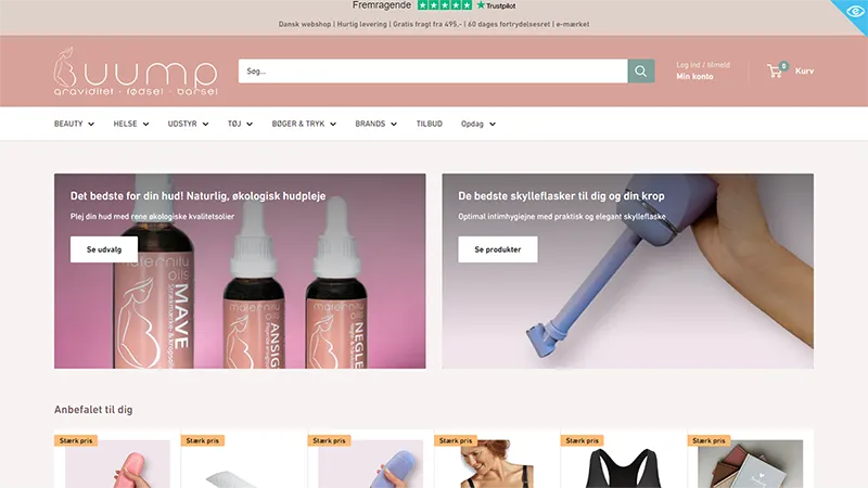 Forside-screenshot af Buump webshop