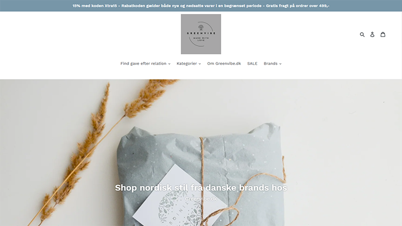 Forside-screenshot af Greenvibe.dk webshop