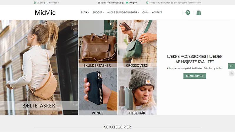 Forside-screenshot af MicMic webshop