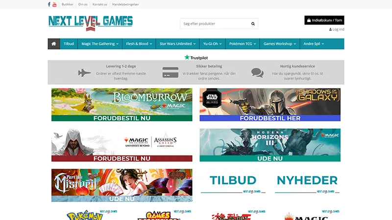 Forside-screenshot af Next Level Games webshop
