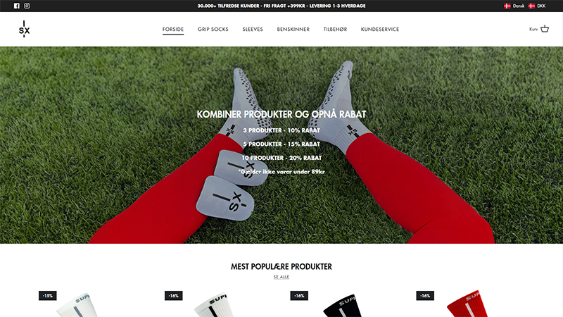 Forside-screenshot af Supersox webshop