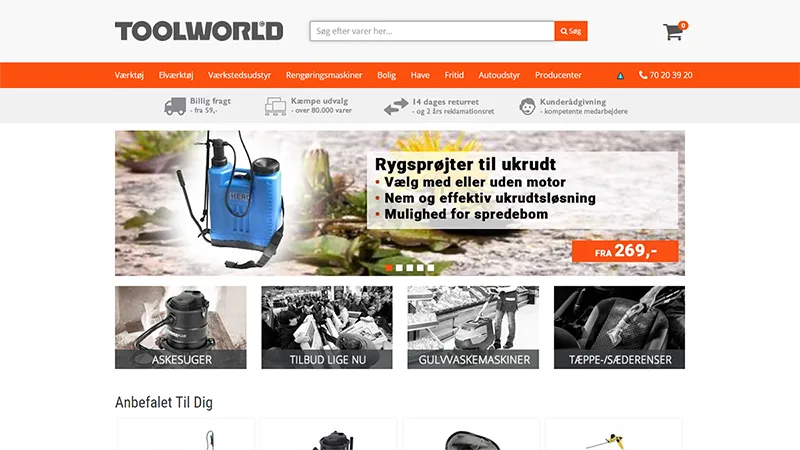 Forside-screenshot af Toolworld webshop