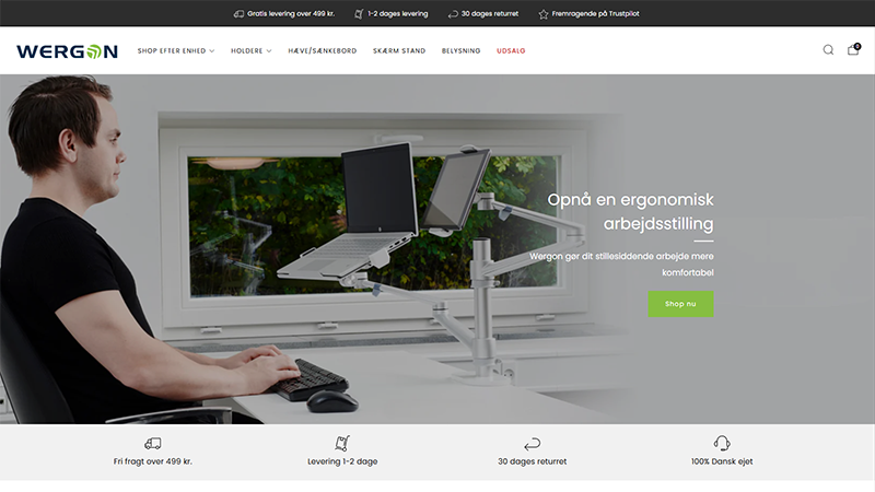 Forside-screenshot af Wergon webshop