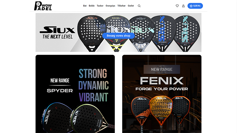 Forside-screenshot af WowPadel webshop